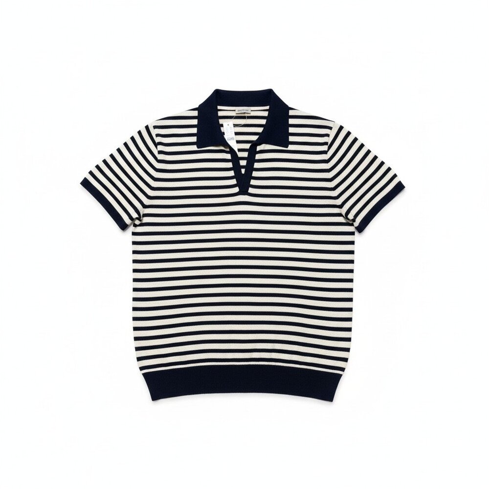 J. Crew Navy And Cream Stripe Short Sleeve Golf Shirt Size Large